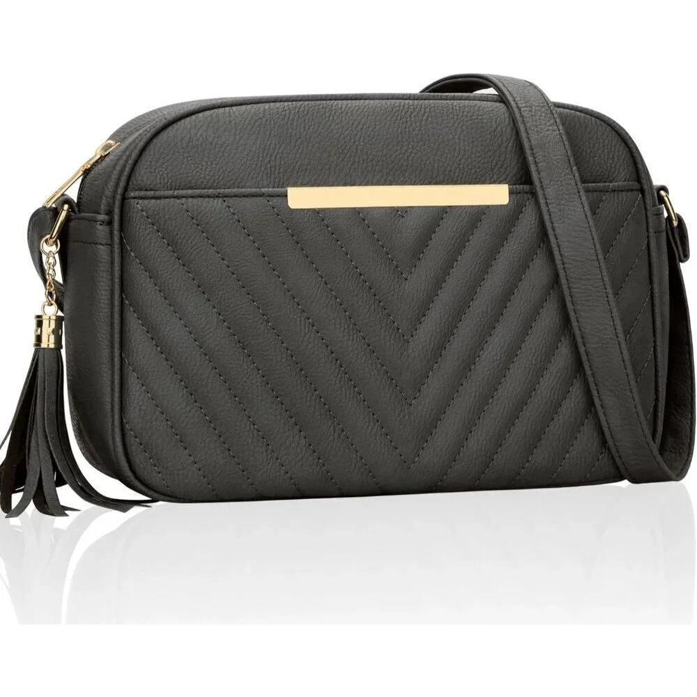 Quilted Vegan Leather Crossbody Bag Women Stylish Shoulder Purse with Tassel